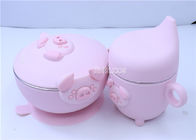 Pig Shape Pink Silicone Baby Feeding Set , Silicone Plates And Bowls FDA Approved